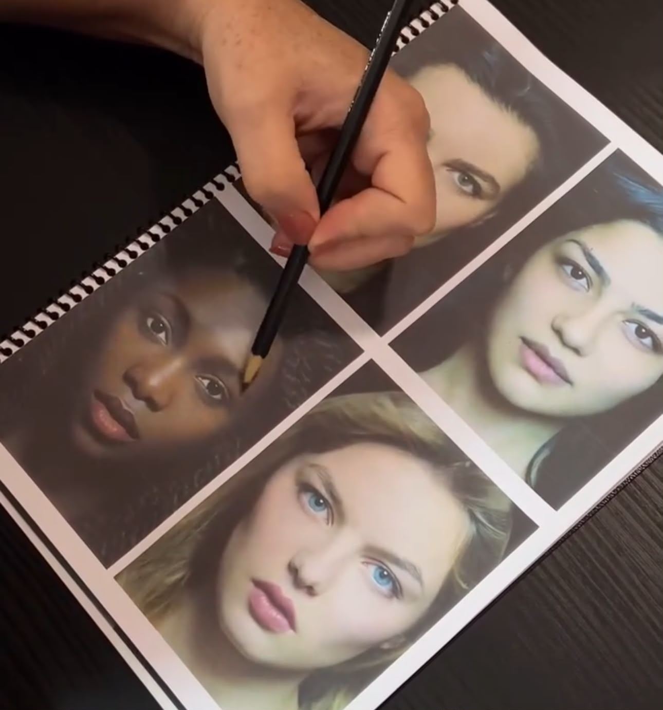 Estudo de visagismo desenhando sobre retratos